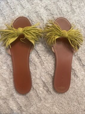 Zara Fringe Knot Slide Sandals in Yellow-Green